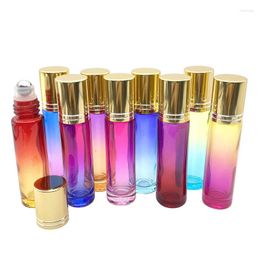 Bouteilles de stockage 3 pièces vides 10 ml dégradé de couleur verre épais huile essentielle Parfum rouleau sur flacon à bille avec bouchon en or