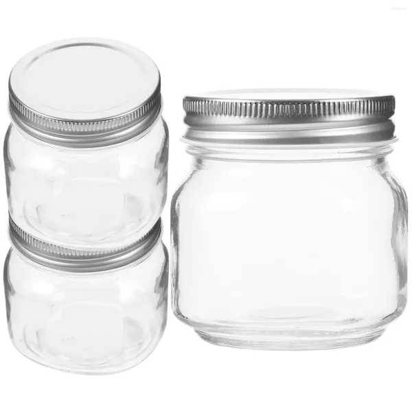 Bouteilles de stockage 3pcs pots de confiture vides avec couvercles réutilisables en verre scellé Mason Fruit Jelly