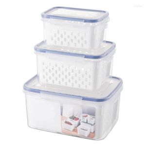 Bouteilles de stockage 3pcs boîtes de réfrigérateur en plastique rectangle double niveau conteneur alimentaire ménage pour la cuisine à domicile fruits légumes garder frais