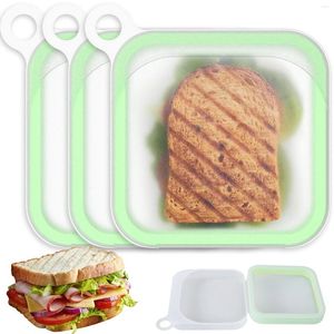 Botellas de almacenamiento 3pcs Sandwich Recipe de silicona Caja de comida con tapa de 6 x 1.0 pulgadas BPA Toast gratis Bento Bento reutilizable