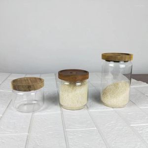 Bouteilles de stockage 3 pièces/ensemble bocaux en verre avec couvercle en acacia accessoire pour la maison conteneur à épices organisation de la cuisine verrerie