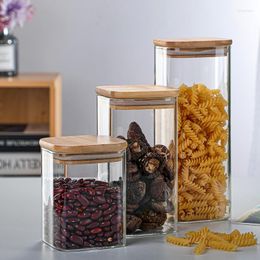 Bouteilles de stockage 3 pièces bocaux en verre scellés carrés thé grains de café boîtes transparentes boîtes de bonbons et de collations avec couvercle en bambou