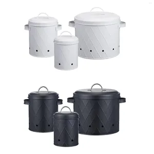 Bouteilles de rangement 3x oignons gardien d'ail avec couvercles Tins Farmhouse Kitchen Clands de cuisine pour comptoir de garde-manger