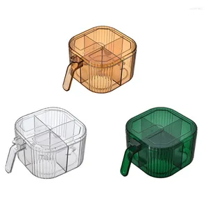 Bouteilles de stockage 4 grilles boîte d'assaisonnement en plastique transparent avec couvercle cuillères récipient de cuisine pot goutte