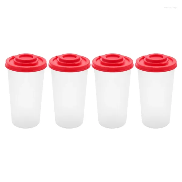 Bouteilles de stockage 4 grandes salière et poivrière, shaker résistant à l'humidité avec couvercles rouges, distributeur de pots à épices hermétiques en plastique