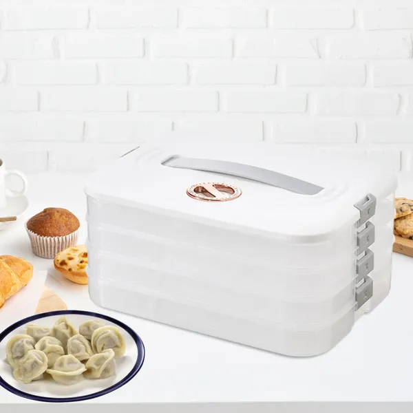 Botellas de almacenamiento de 4 capas Dumplings Organizador de contenedor de alimentos transparentes con caja de contenedores de tapa y manija para galletas bollos al vapor