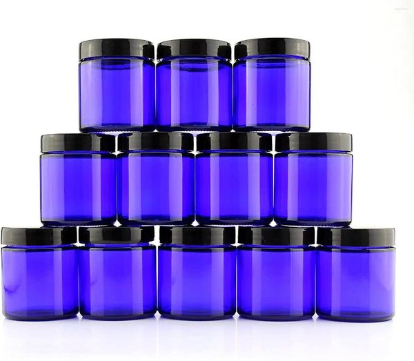 Bouteilles de stockage 4 onces en verre bleu, pots cosmétiques à côtés droits, paquet de 12 120 Ml pour bouteille de crème, fabrication de bougies, bricolage