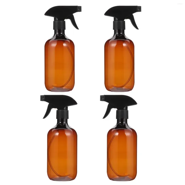 Botellas de almacenamiento 4 PCS 500 ml Botella de spray Vidrio ámbar Vacío Plástico Maquillaje Líquido Pulverizador Titular El contenedor de mascotas Viaje