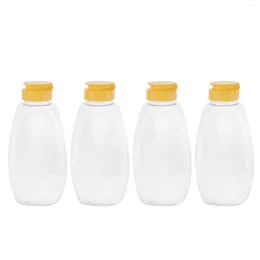 Bouteilles de stockage 4 pièces distributeur de bouteilles vide pot de miel conteneurs couvercles plastique assaisonnement condiment clair pot d'huile