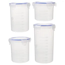 Opslagflessen 4 pc's scherper set korrels verzegelde container bloemcontainers snoepgraan dispenser melkpoeder pot met deksel pp