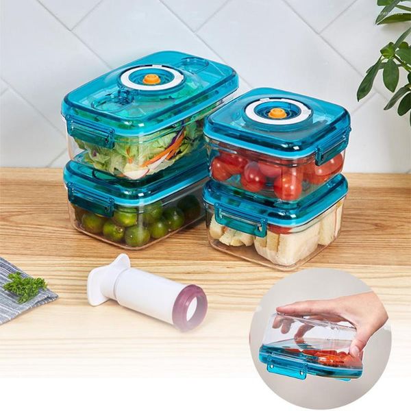 Bouteilles de stockage 4 pièces boîte à lunch organisateurs de cuisine conteneurs sous vide alimentaires avec pompe accessoires de conservation en plastique carrés