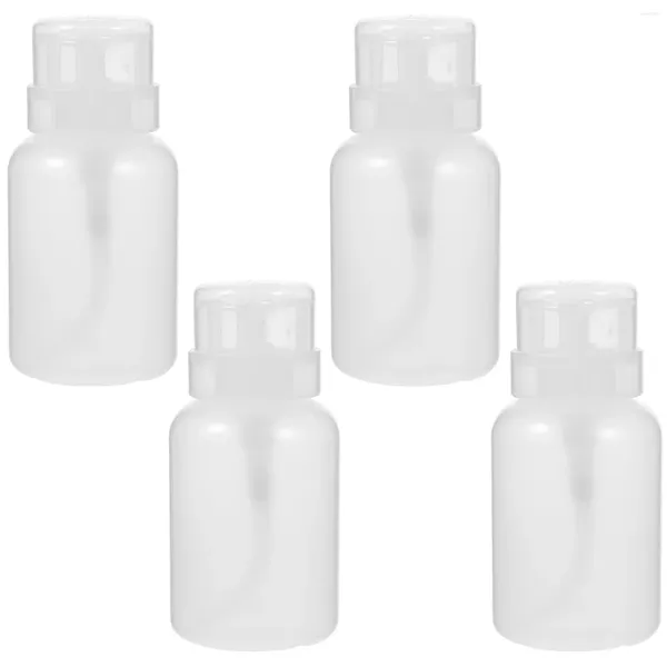 Botellas de almacenamiento 4 PCS Botella de prensa de manicura con bloqueo en espiral y removedor de esmalte de uñas vacío sin fugas Desinfectante de maquillaje de agua