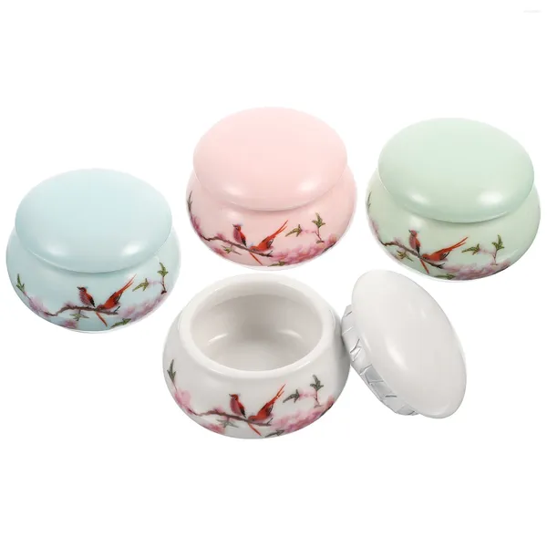 Botellas de almacenamiento 4 PCS Botella de polvo Cosméticos Lápiz labial Jar Mini Pots Cerámica Contenedores Dispensador