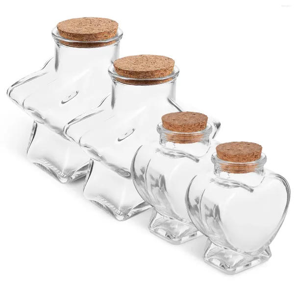 Botellas de almacenamiento 4 PC Frascos de vidrio pequeños con tapas de corcho Heart and Star en forma de contenedor transparente de dulces Deseando deriva