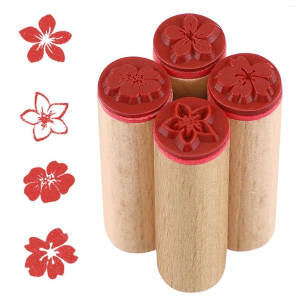 Botellas de almacenamiento 4 PCS Decoración vintage Sellos de madera Sellos Herramientas Sellos para niños Diario de flores Álbum de recortes Diario Uso del estudiante