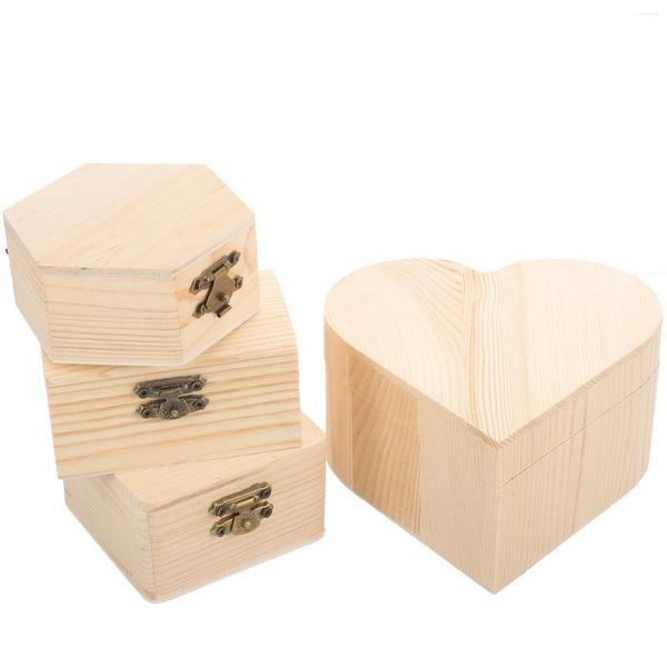 Botellas de almacenamiento 4 PCS Contenedor de madera Misceláneas Organizador DIY Titular Cajas de joyería Rectángulo