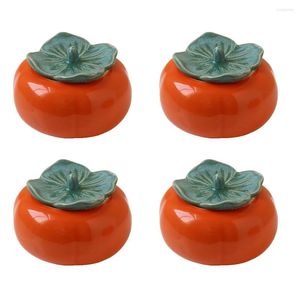 Opslagflessen 4 stuks Persimmon vorm thee Jar keramische blikken containers met deksels kleine oranje snoepdoos voor thuistafel decor