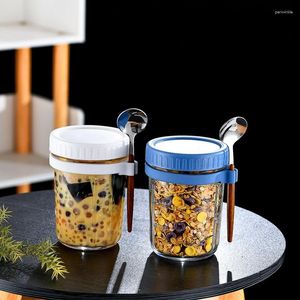 Bouteilles de rangement 400 ml Conteneurs d'avoine de nuit avec couvercles Borosilicate Bornds de verre Boucons de cuisine Organisateur de distributeur de céréales de cuisine