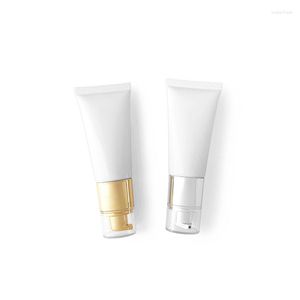 Opslagflessen 40 ml lege squeeze fles heldere witte cosmetische zachte buis gouden zilveren pomp op maat gemaakte hervulbare emlsion lotion 20 stks