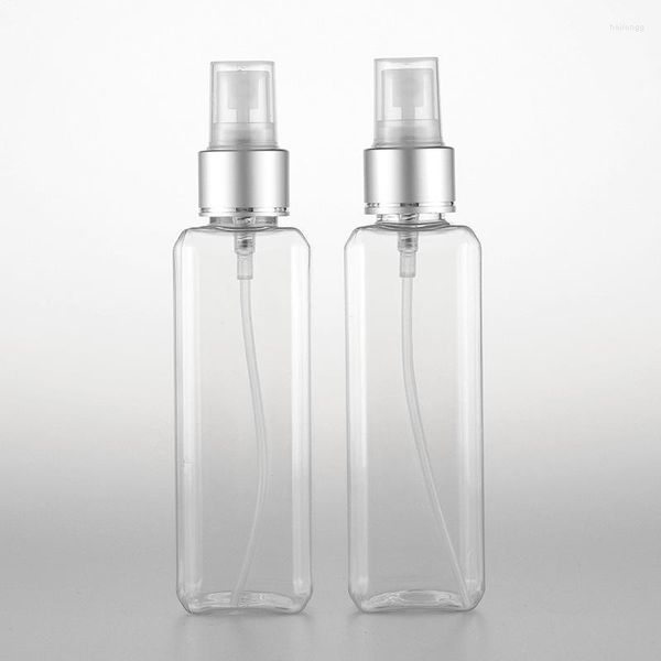 Botellas de almacenamiento, 40 Uds., 100ml, rociador verde claro vacío con bomba de cuello de aluminio plateado, botella contenedora de plástico blanco, rociador de niebla fina