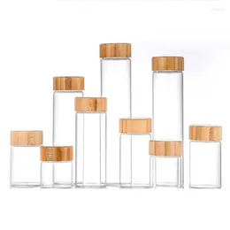 Botellas de almacenamiento 47DIA.Buen sellado de botella de vidrio de silicato alto Vacío de tubo transparente Vílamas de bambú Tornillo de madera Recipiente de envasado