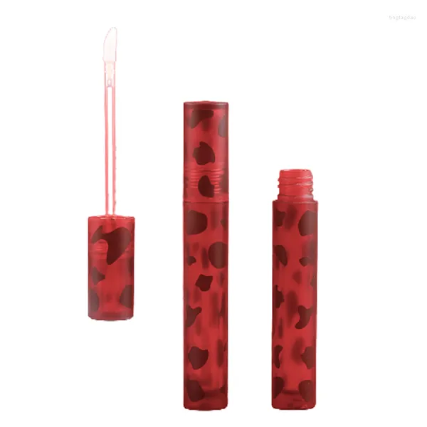 Bouteilles de stockage 4ML Tube de brillant à lèvres rond vide Récipients en plastique mat rouge de haute qualité Bouteille de remplissage Ambre Taches Emballage cosmétique