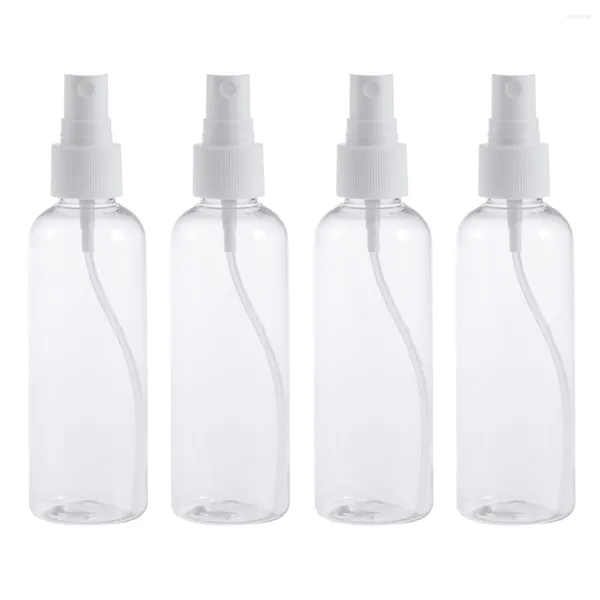 Botellas de almacenamiento, 4 Uds., 100ML, vacía, transparente, con pulverizador, recargable, para maquillaje, contenedor de viaje, reutilizable con pulverizador blanco