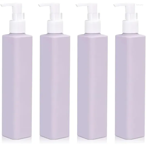 Bouteilles de rangement 4pcs 250 ml de lotion de lotion rechargeable violet shampooing en plastique et conditionneur de distributeur de distribution de bocaux légers pour salle de bain