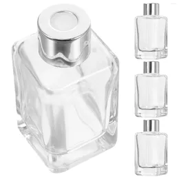 Botellas de almacenamiento 4pcs 50ml Botella de difusor recargable de vidrio Aceite esencial con tapa para el hogar 61x41cm