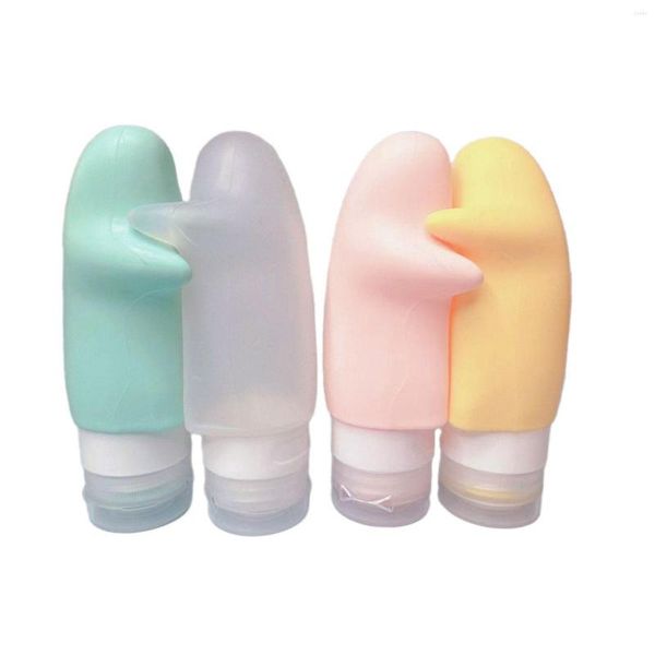 Bouteilles de rangement 4pcs 90 ml bouteille de voyage en silicone rechargeable réutilisable pour articles de toilette Mini fuite de shampooing multifonctionnel portable