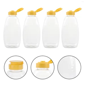 Bouteilles de rangement 4pcs miel transparent avec pots de couvercles contenant de la confiture de bouteille de suppression à l'épreuve pour usage de la cuisine à la maison (500g