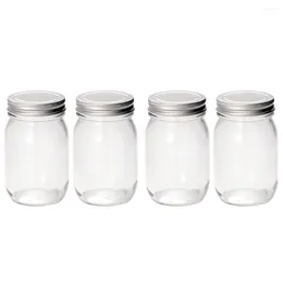 Bouteilles de stockage 4pcs Clear Jam Glass Mason Jars Caviar Lait Conteneurs scellés (380ML)