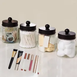 Bouteilles de stockage 4 pièces ensemble de pots avec étiquettes organisation apothicaire en verre élégant pour les conteneurs de maquillage de salle de bain