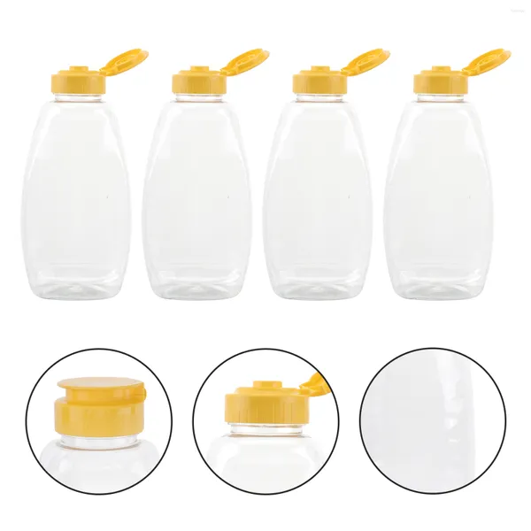 Botellas de almacenamiento, 4 Uds., botella exprimible para salsa, dispensador de jarabe de miel exprimible reutilizable con tapas, aderezo para ensaladas, soporte para mermelada vacío para