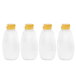 Bouteilles de rangement 4pcs en plastique transparent en plastique miel bouteille de bouteille d'emballage alimentaire avec récipient de confiture de couvercle pour la maison (500 g de verre