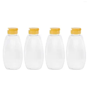Opslagflessen 4 stks Transparante Plastic Honing Fles Voedsel Verpakking Pot Met Deksel Jam Container Voor Thuis (500g