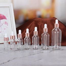 Opslagflessen 5-100 ml buizen transparante druppelaar glazen roségouden deksel vloeistof voor essentiële pipet navulbaar