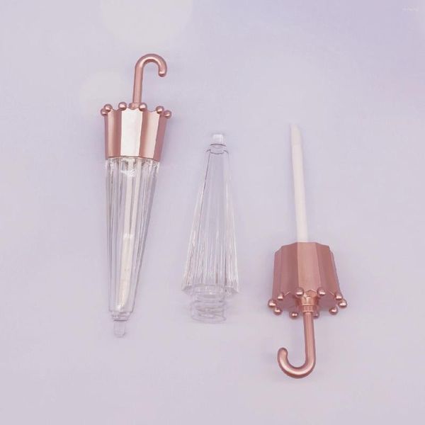 Botellas de almacenamiento 5.5ml Tubo de brillo de labios en forma de paraguas de oro rosa vacío 36pcs