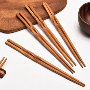 Bouteilles de stockage 5 paires de baguettes antidérapantes résistantes aux hautes températures en bois de bambou naturel carbonisé Twist Gadget de cuisine chinois