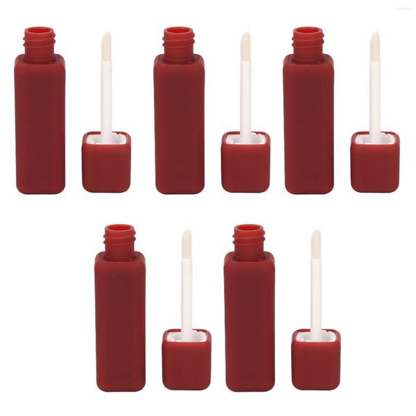 Botellas de almacenamiento, 5 uds., tubos vacíos de brillo de labios, pintura de goma, textura esmerilada, atomizador rojo Rectangular recargable