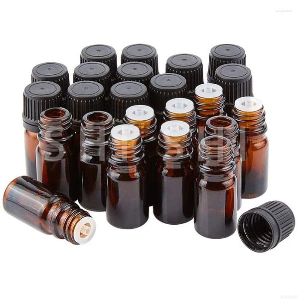 Bouteilles de rangement 5 pcs verre pour les huiles essentielles rechargeables Perfume de bouteille de compte-gouttes d'ambre vide 5 ml 10 ml 15 ml 20ml 30ml