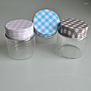 Bouteilles de rangement 5 pcs / lot diamètre 47 mm vide vide en verre midi flou de verre avec quatre capuchons en aluminium en spirale à quatre couleurs à choisir