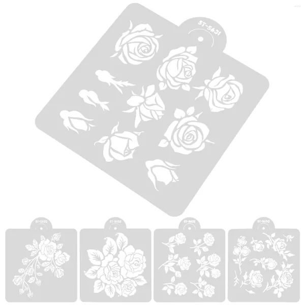 Bouteilles de rangement, 5 feuilles de pochoirs de roses, planificateur de printemps pour enfants, gâteau en bois, Roses de vacances, peinture de bienvenue réutilisable