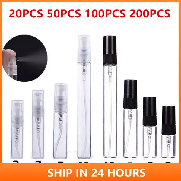 Botellas de almacenamiento 50/100/200pcs 2 ml 5ml 10ml Black Clear Mini Perfume Glass Bottle Cosmetics Vacilizs Vials delgados Al por mayor 2#11