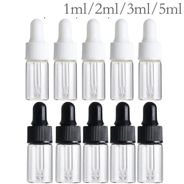 Bouteilles de stockage 50/100 pièces verre transparent goutte à goutte 1 ml 3 ml 5 ml Mini compte-gouttes d'huile essentielle flacons d'échantillon de voyage vides avec bouchon noir