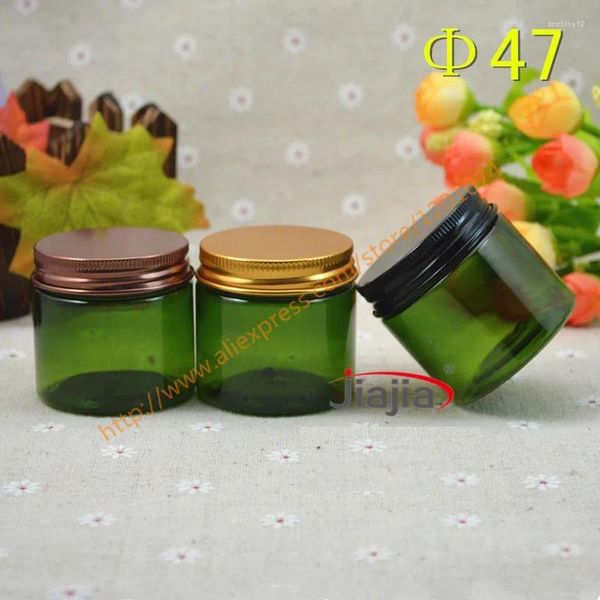 Botellas de almacenamiento 50 gramos Jar de mascotas verdes 50 g de crema 50 ml con bronce/negro/dorado Capa de aluminio Embalaje cosmético