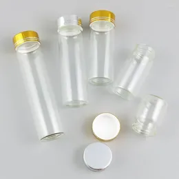 Bouteilles de stockage 50 x 15 ml 25 ml 40 ml 50 ml 60 ml Bouteille en verre transparent avec col à vis Bouchon en aluminium argenté doré pour flacons d'échantillon d'huile essentielle