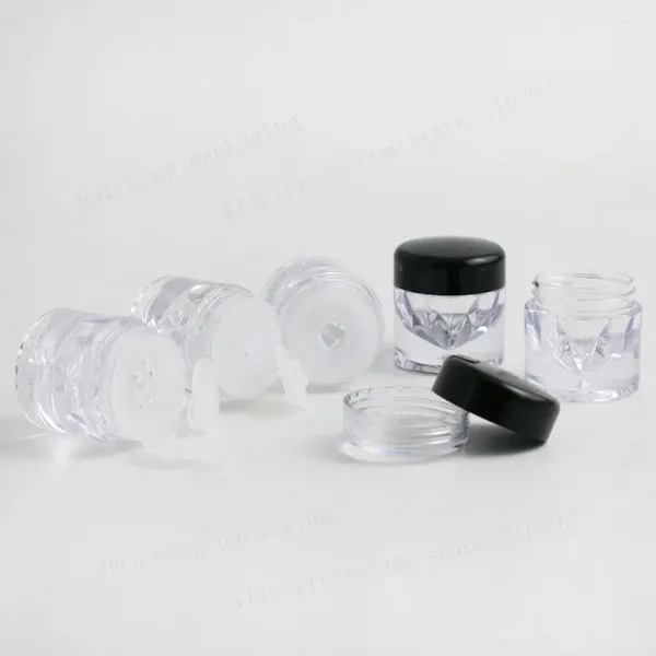 Bouteilles de stockage 500 x 3G Mini mignon petit pot d'échantillon de poudre avec capuchon noir transparent PS Case 3cc Récipient en plastique 1 3 12 trous