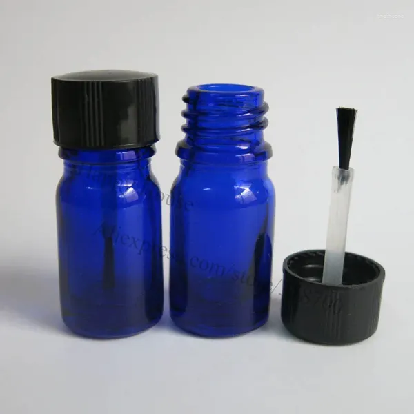 Botellas de almacenamiento 500 x 5 ml Mini botella de esmalte de uñas de vidrio azul cobalto 5 CC Aceite esencial pequeño con tapa de cepillo