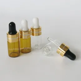Opslagflessen 500 x Mini 3 ml Duidelijke Amber Druppper Bottle Jars flesjes met pipetgouden dop voor cosmetische parfum Essentiële olie